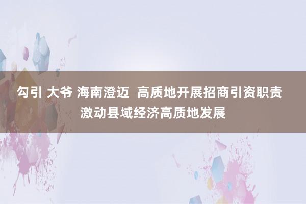 勾引 大爷 海南澄迈  高质地开展招商引资职责  激动县域经济高质地发展