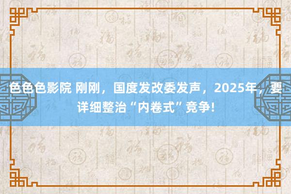 色色色影院 刚刚，国度发改委发声，2025年，要详细整治“内卷式”竞争!