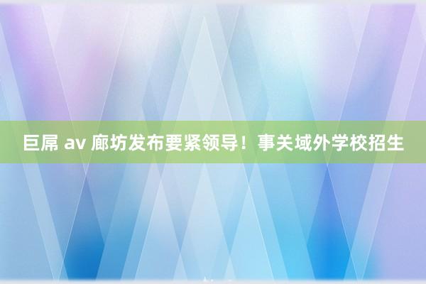 巨屌 av 廊坊发布要紧领导！事关域外学校招生