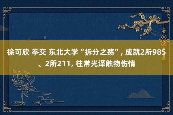 徐可欣 拳交 东北大学“拆分之殇”， 成就2所985、2所211， 往常光泽触物伤情